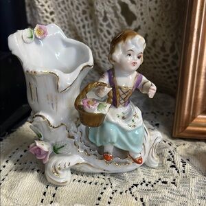 Porcelain Girl Figurine Vase - Pastel Blue and Pink